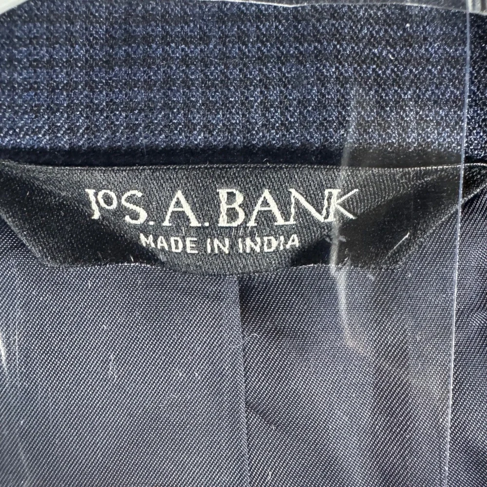 Jos A Bank Sport Coat Mens 50L Navy Blue Silk Wool Houndstooth Blazer